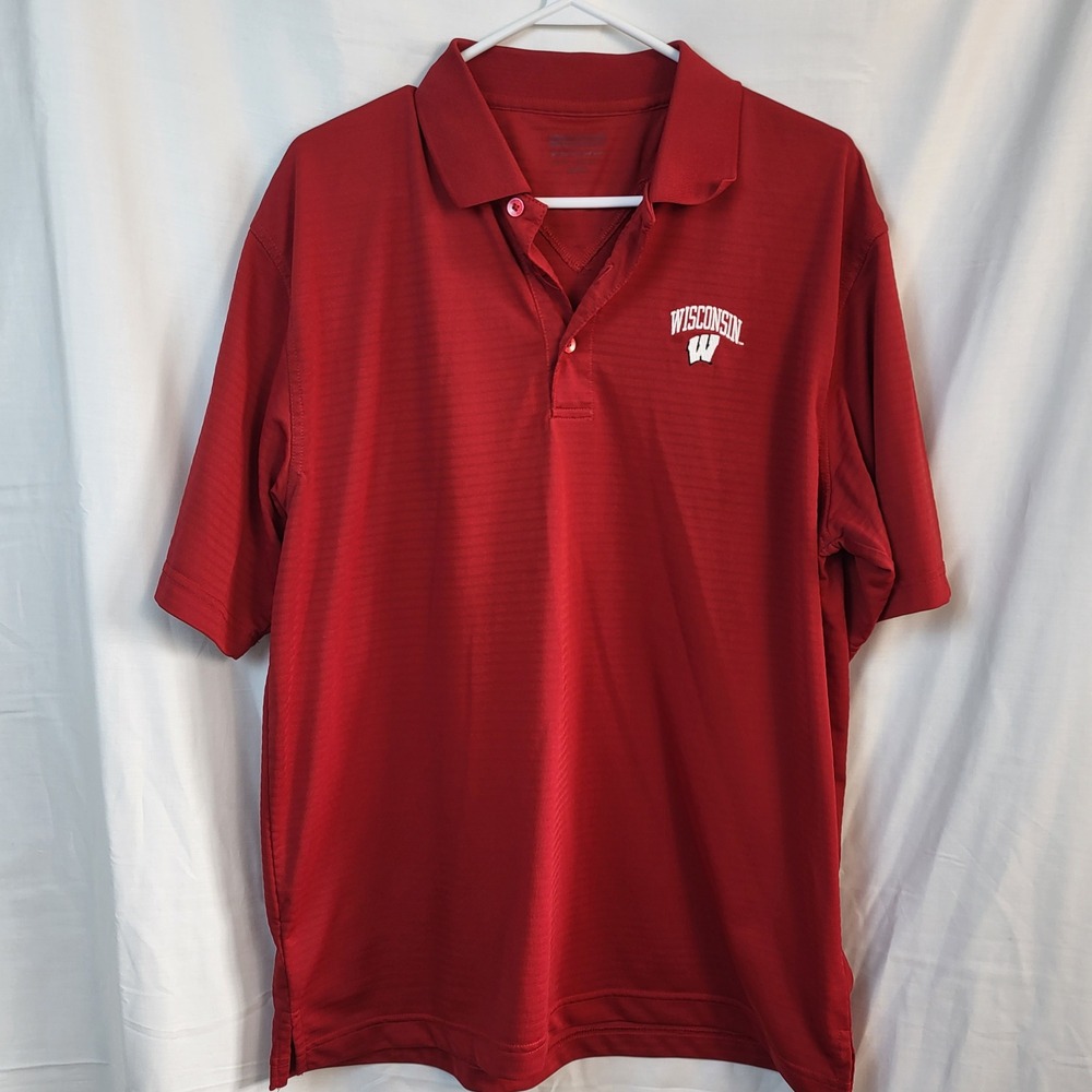 Wisconsin Badgers Polo Shirt Mens XL Red NCAA Logo Performance‎ Short Sleeve